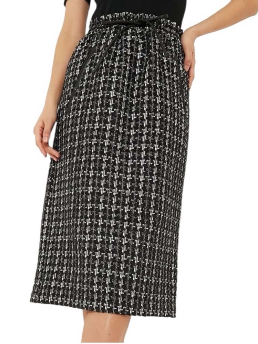 Tuckernuck Onyx Cecle Black & White Tweed Midi Skirt - Size XS